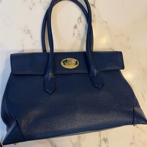 Roberto Cavalli, Double Handle Blue Leather Tote Bag purse with Gold Hardware